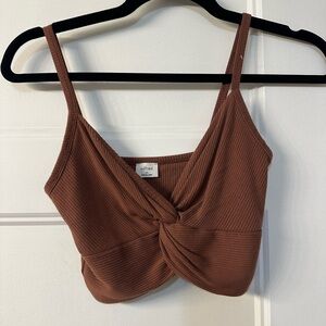 Wilfred Brown Twist Front Ribbed Crop Top